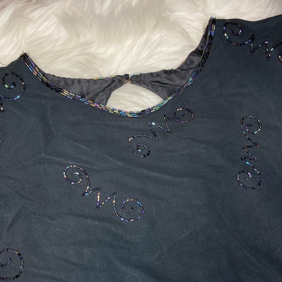 Vintage 90’s Silk Beaded Little Black Dress EUC SZ L - Picture 3 of 14